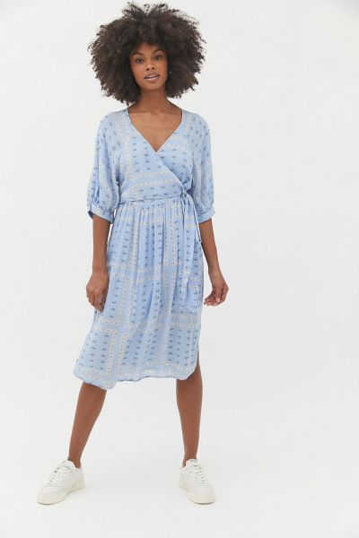 faux wrap midi dress