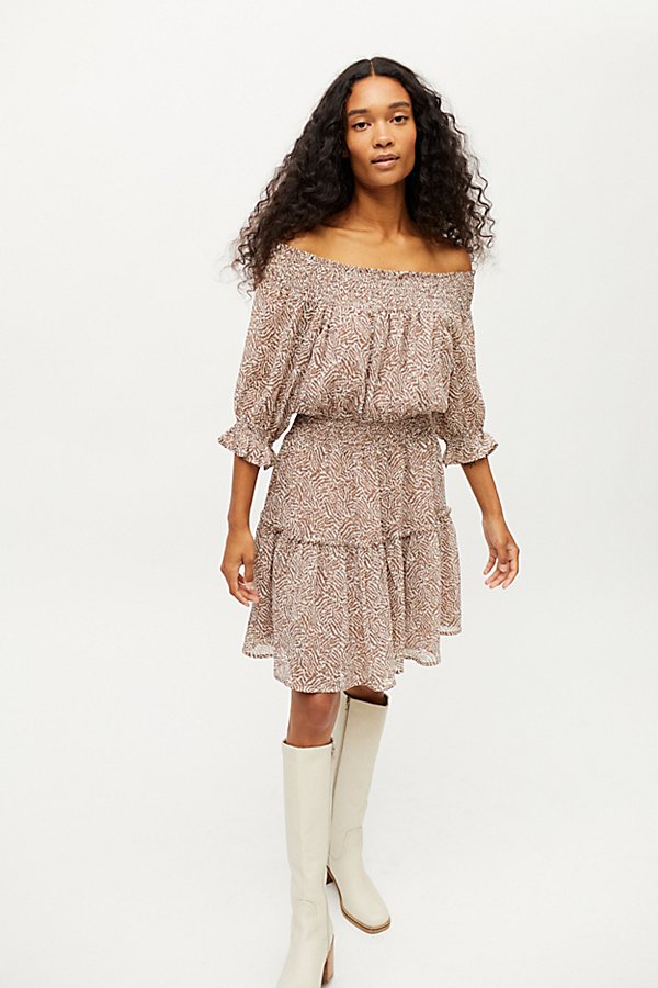 Dress Forum Michelle Off-the-shoulder Mini Dress In Brown Multi