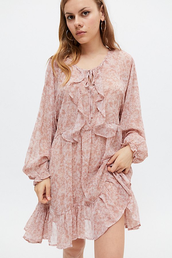 Dress Forum Rikki Ruffle Long Sleeve Mini Dress In Pink
