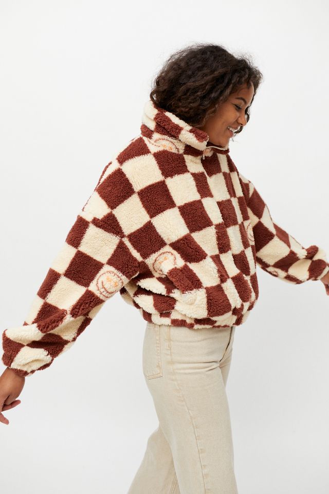 UO Checkerboard Sherpa Fleece Jacket