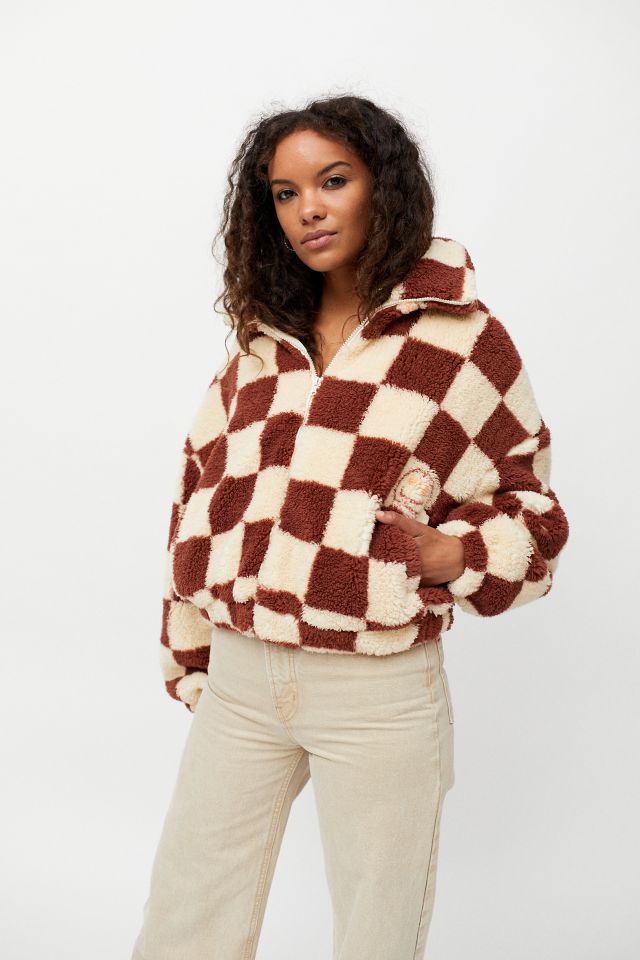 Urban Outfitters Uo Patterned Fleece Hooded Jacket in Brown for