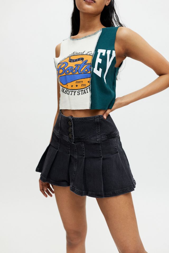 UO Denim Button-Front Kilt Skirt #3