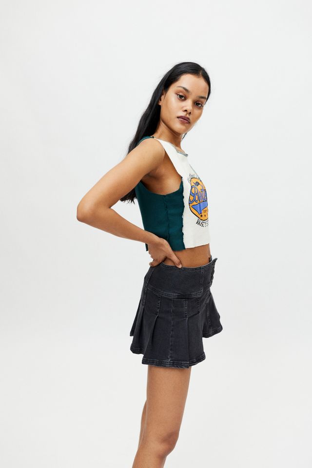 UO Denim Button-Front Kilt Skirt #4