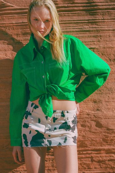 UO Cow Print Denim Mini Skirt | Urban Outfitters
