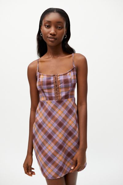 UO Keya Plaid Hook & Eye Mini Dress | Urban Outfitters