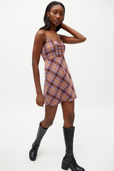 UO Keya Plaid Hook & Eye Mini Dress | Urban Outfitters