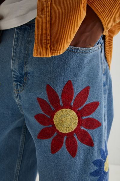 mens flower embroidered jeans