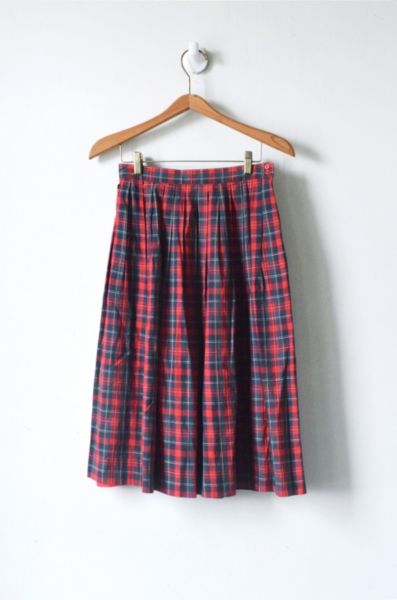 Vintage 90s Pleated Plaid Midi Skirt | Urban Outfitters