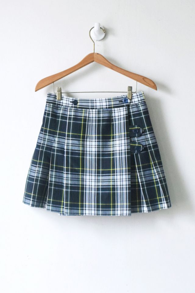 Vintage 90s Pleated Plaid Wrap Mini Skirt Urban Outfitters