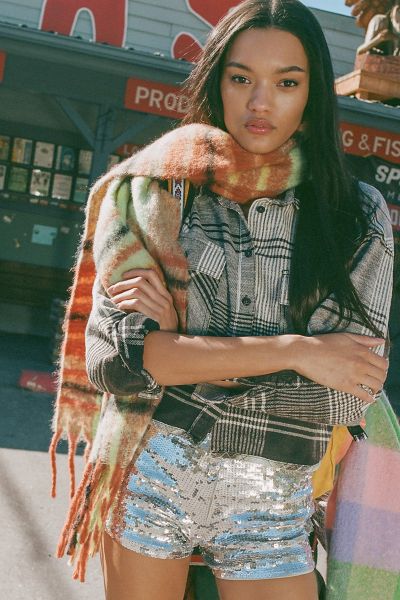 Bdg Caleb Cropped Flannel Shirt In Black + White