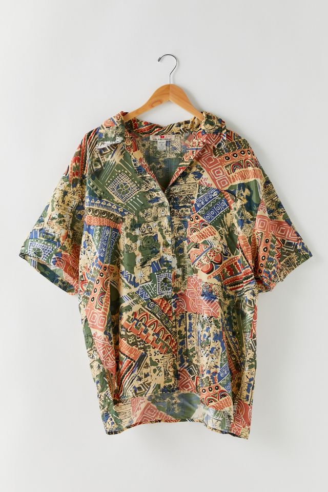 Vintage Silky Abstract Print Shirt | Urban Outfitters