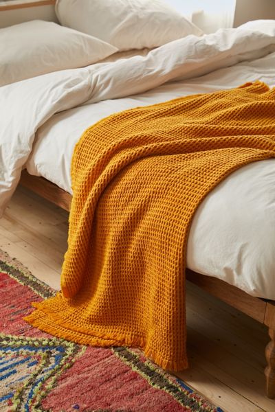 Shop Urban Renewal Remnants Recycled Waffle Throw Blanket In Yellow At Urban Outfitters