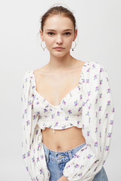 For Love & Lemons Viola Cropped Blouse | Urban Outfitters