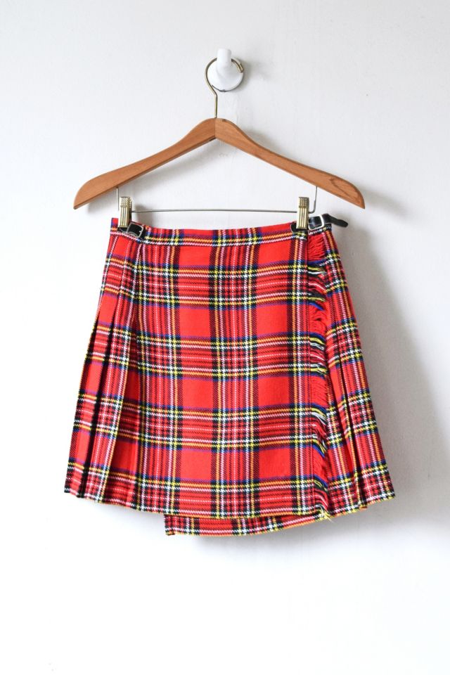 Vintage 70s Plaid Pleated Wrap Mini Skirt Urban Outfitters