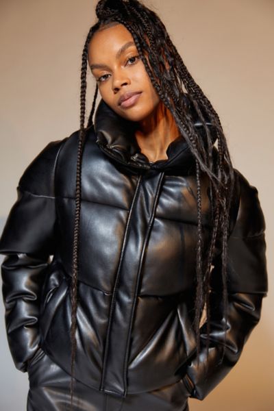 black leather bubble jacket