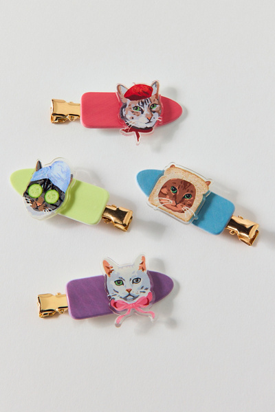 Urban Outfitters Crease-free Hair Clip Set In Funky Cats, Women's At  In Multi