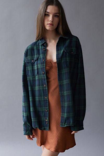 Gilded Intent Oversized Boyfriend Flannel Shirt - Women's Shirts/Blouses in  Emerald Green