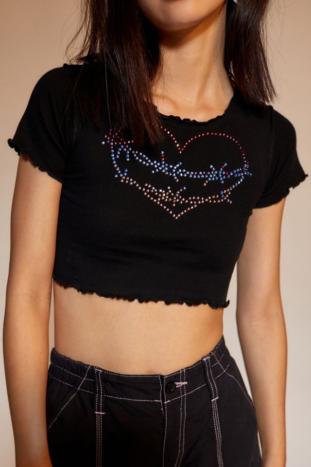 Black Diamante Heart Cut Out Tee