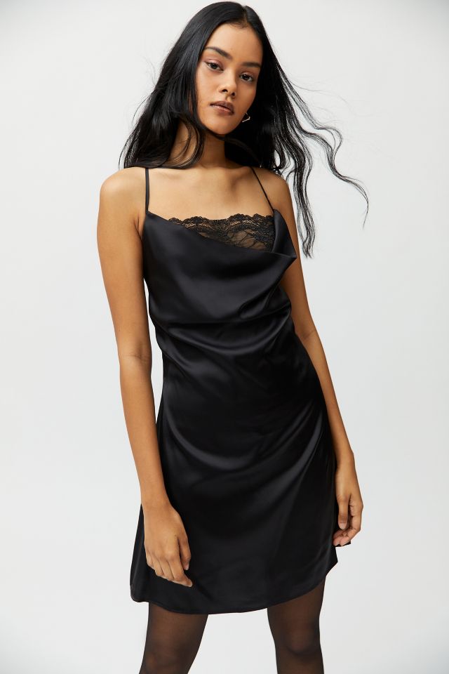 Good American SATIN MINI SLIP DRESS - BLACK