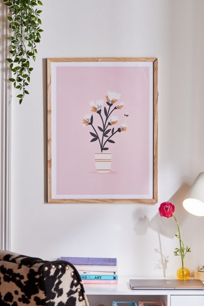 Charly Clements Bumble Bee Flowers Pink Art Print
