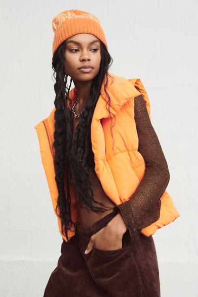 Urban Outfitters Uo Corrine Puffer Vest In Bright Orange