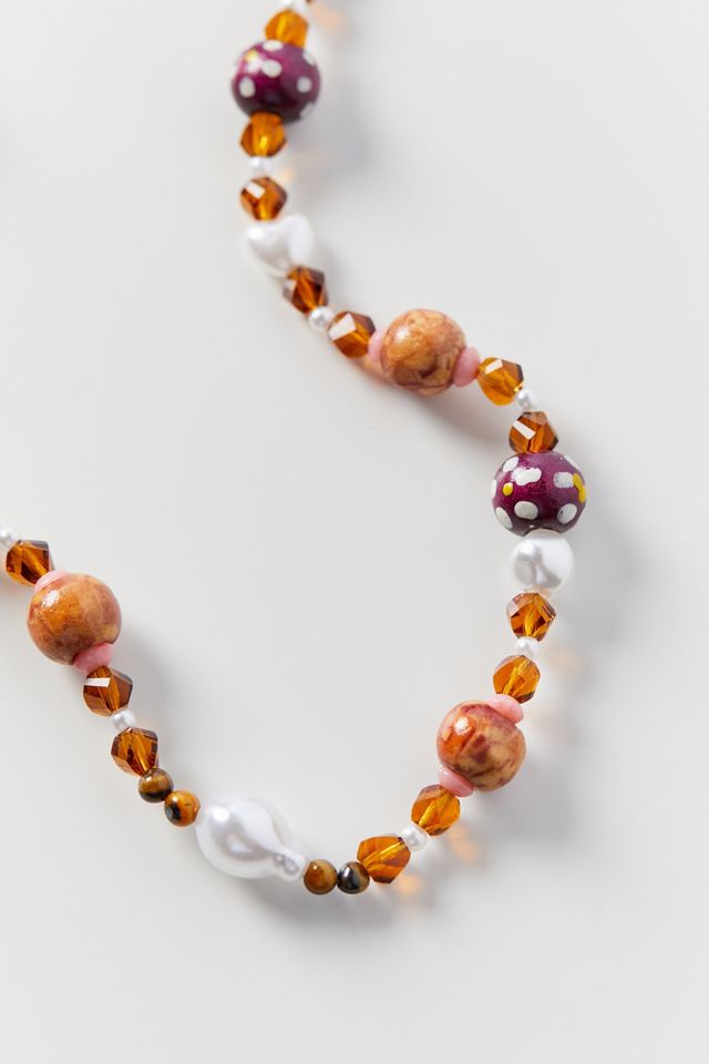 Jaime Wooden Beaded Necklace Urban Outfitters