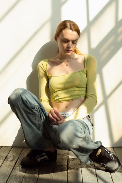 Urban Outfitters Uo Persephone Mesh Corset Top In Lime