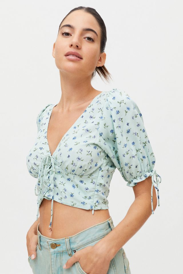 Motel Floral Corset Blouse | Urban Outfitters