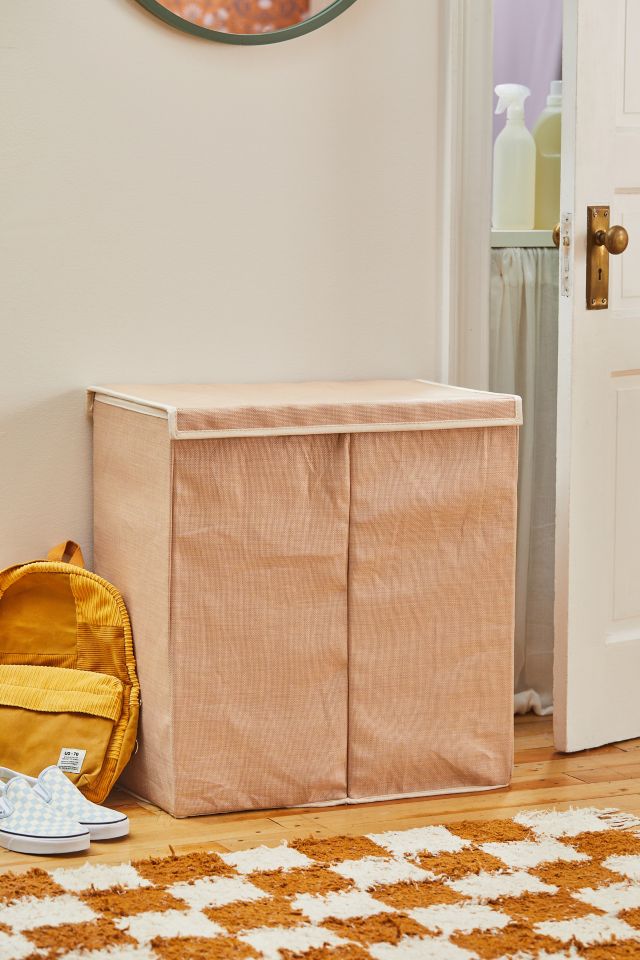 Beige Collapsible Dual Compartment Laundry Hamper with Lid