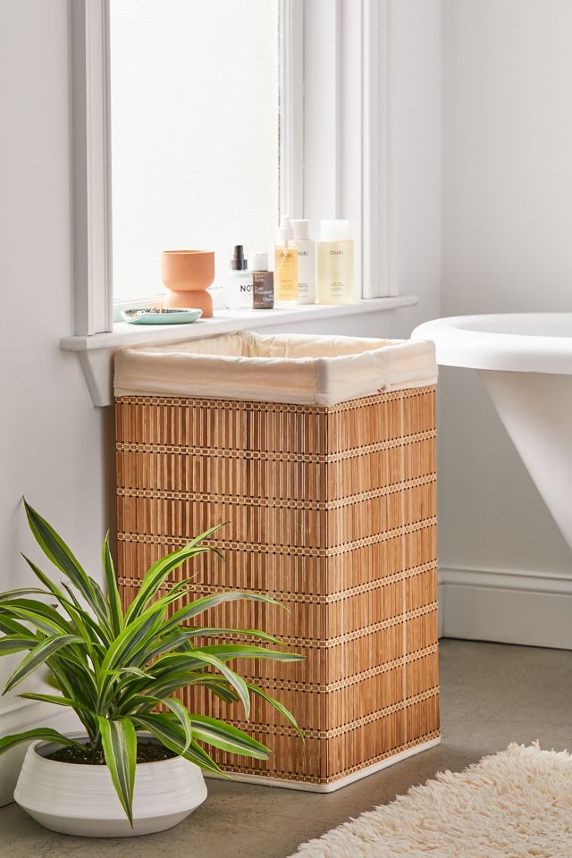 Bohemian Zen 25" Brown & White Wicker Square Hamper