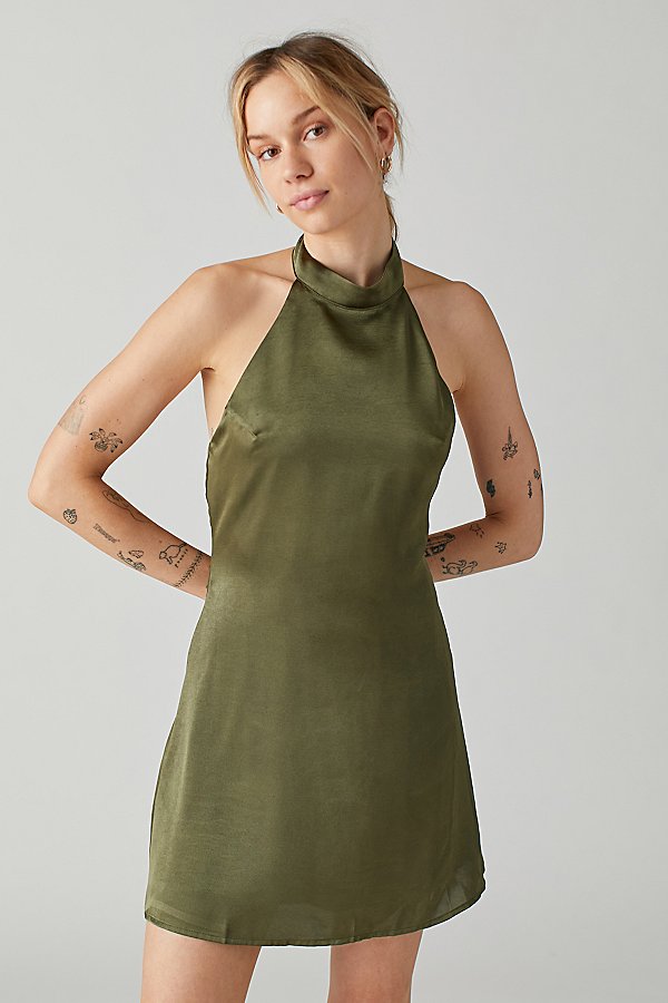 Urban Outfitters Uo Delia Halter Mini Dress In Dark Green | ModeSens
