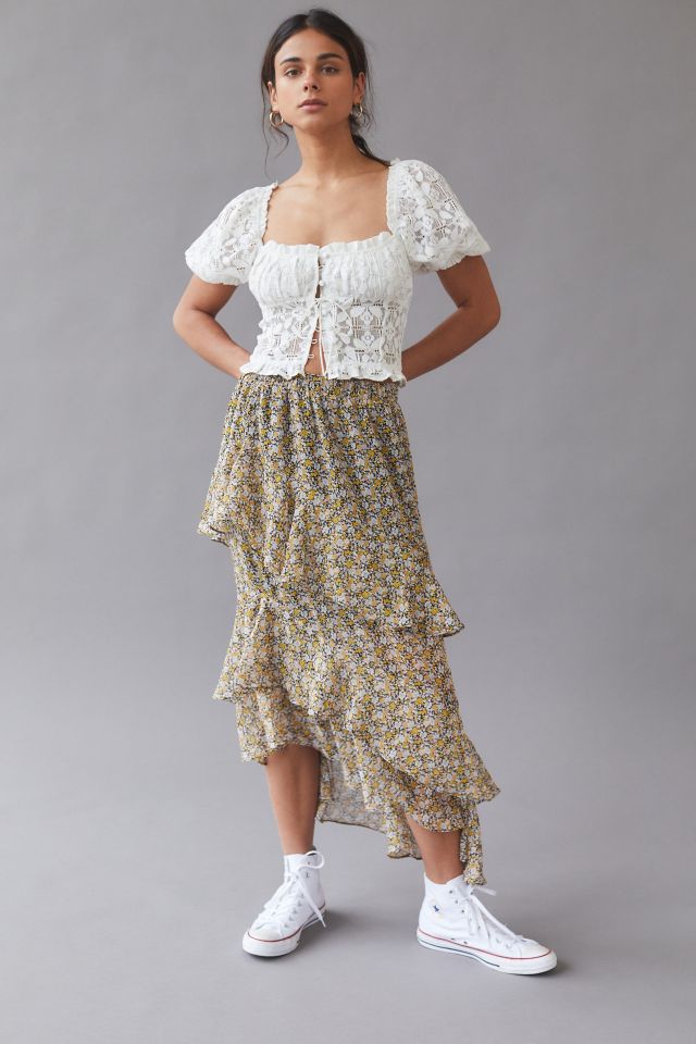 MINKPINK Nahla Tiered Midi Skirt
