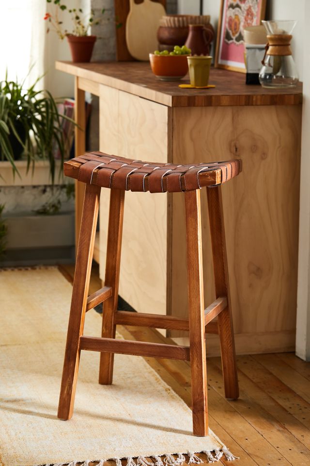 Wood and leather stool hot sale