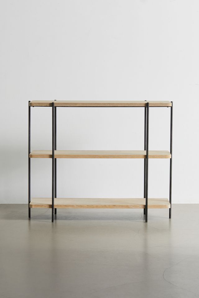 Beige Wood and Black Metal 2-Shelf Console Table