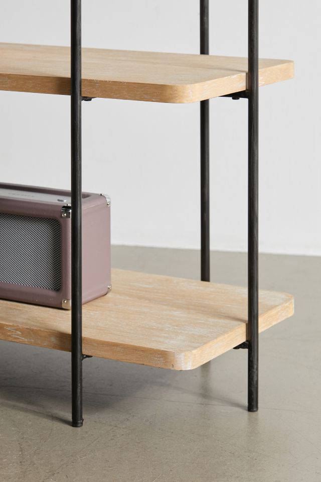 Beige Wood and Black Metal 2-Shelf Console Table