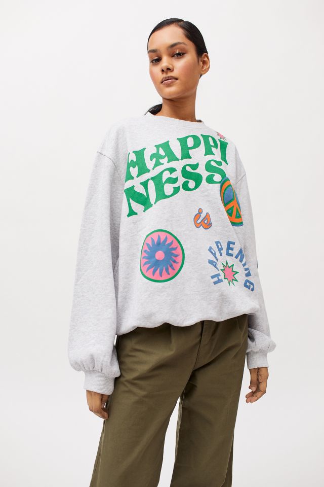 Happiness Puff Paint Crew Neck Sweatshirt | Urban Outfitters