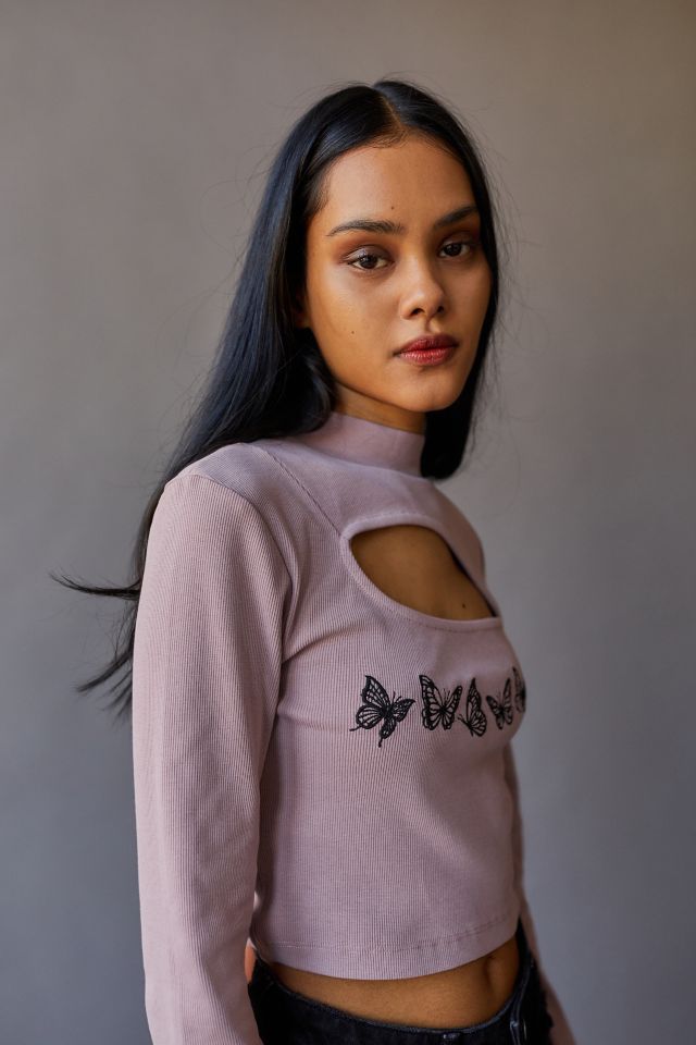 Embroidered Butterfly Long Sleeve Tee | Urban Outfitters