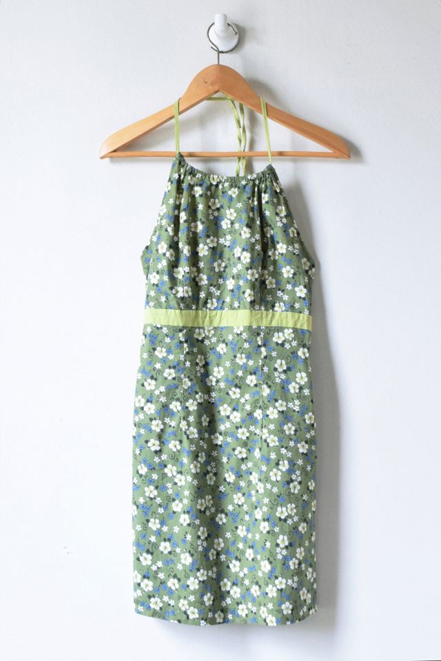 halter dress 90s Vintage 90s Tie Dye Ruched Halter Dress (S)