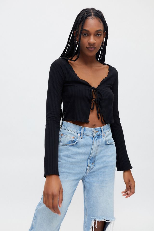 UO Leila Ribbed Tie-Front Top