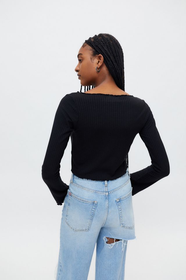 UO Leila Ribbed Tie-Front Top #1