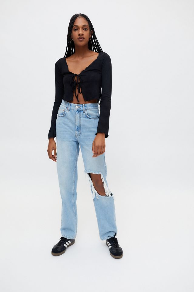 UO Leila Ribbed Tie-Front Top #2