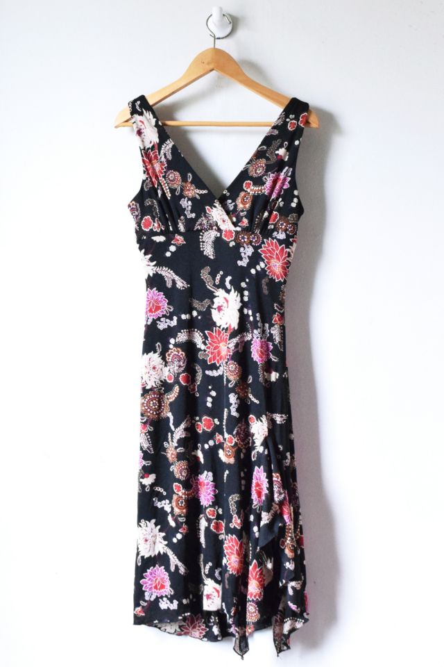 Vintage 00s Red & White on Black Floral Printed Dress | Urban Outfitters