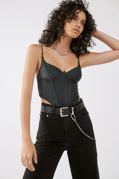 Urban Planet Satin Corset Top, Black, Small, Womens