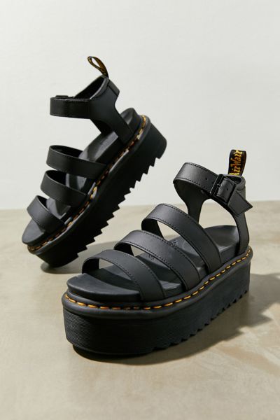 Shop Dr. Martens' Blaire Hydro Leather Strap Platform Sandal In Black, Women's At Urban Outfitters