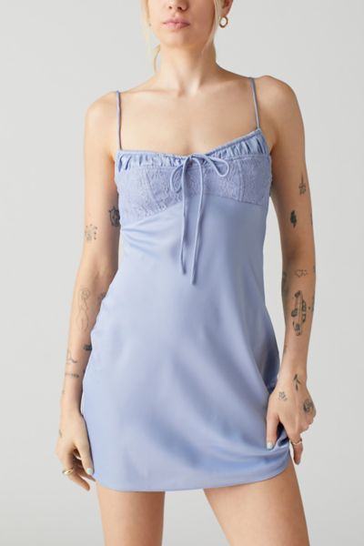 Urban Outfitters Uo Perrie Lace-inset Slip Dress In Blue