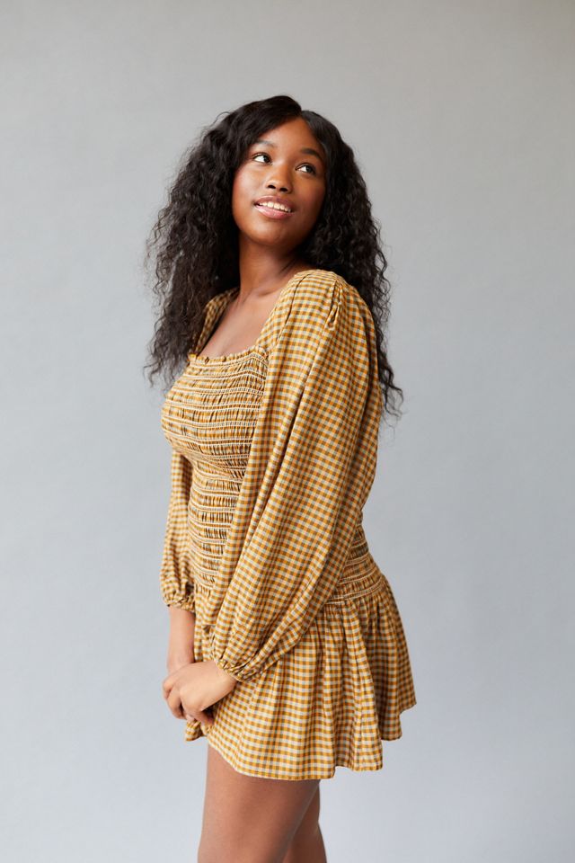 knee length dresses for ladies By All Means Brick Red Gingham Cotton Long Sleeve Mini Dress main image 0