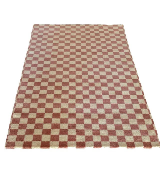 Relic Home Pink & Cream Checkered Persian Rug | Urban Outfitters