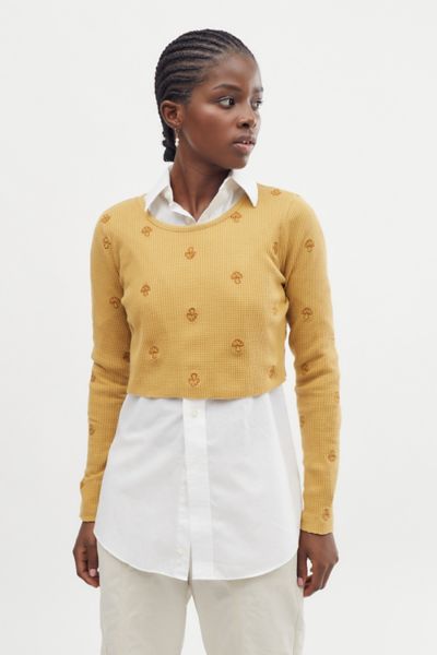 Urban Outfitters Uo Bestie Long Sleeve Thermal Top In Mustard