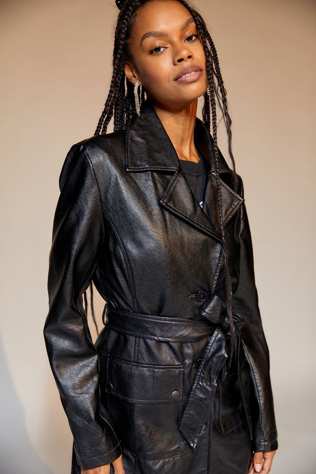 UO Mary Faux Leather Trench Coat #1
