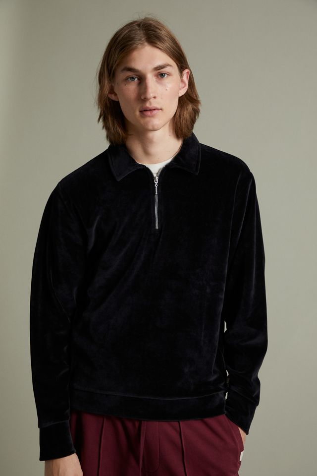 Standard Cloth Velour Solid Long Sleeve Polo Shirt | Urban Outfitters